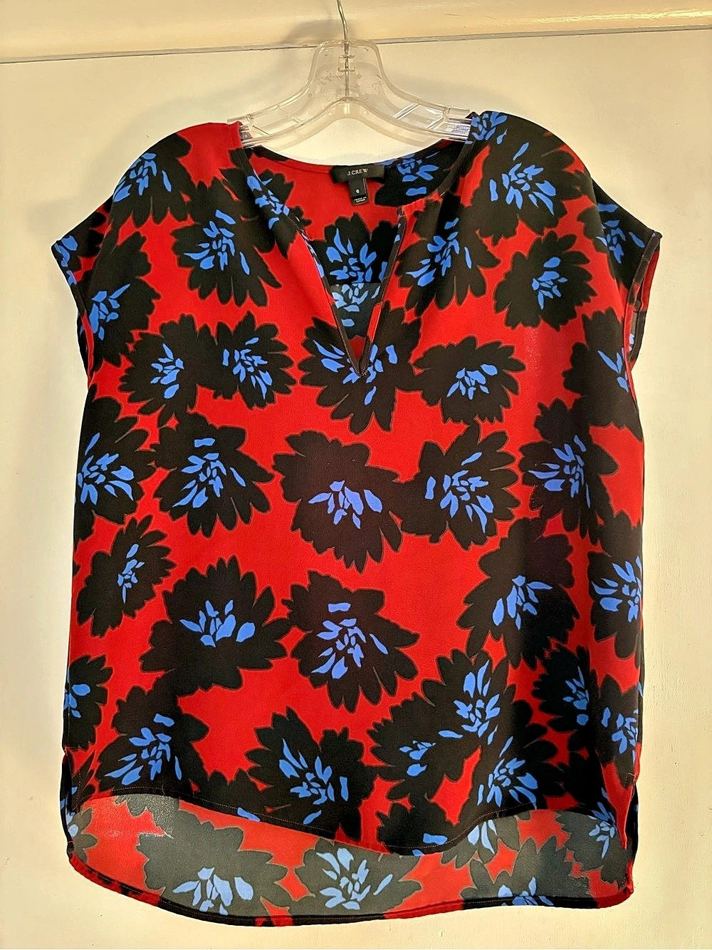 J.Crew Floral Short Sleeve Blouse in Red & Black
